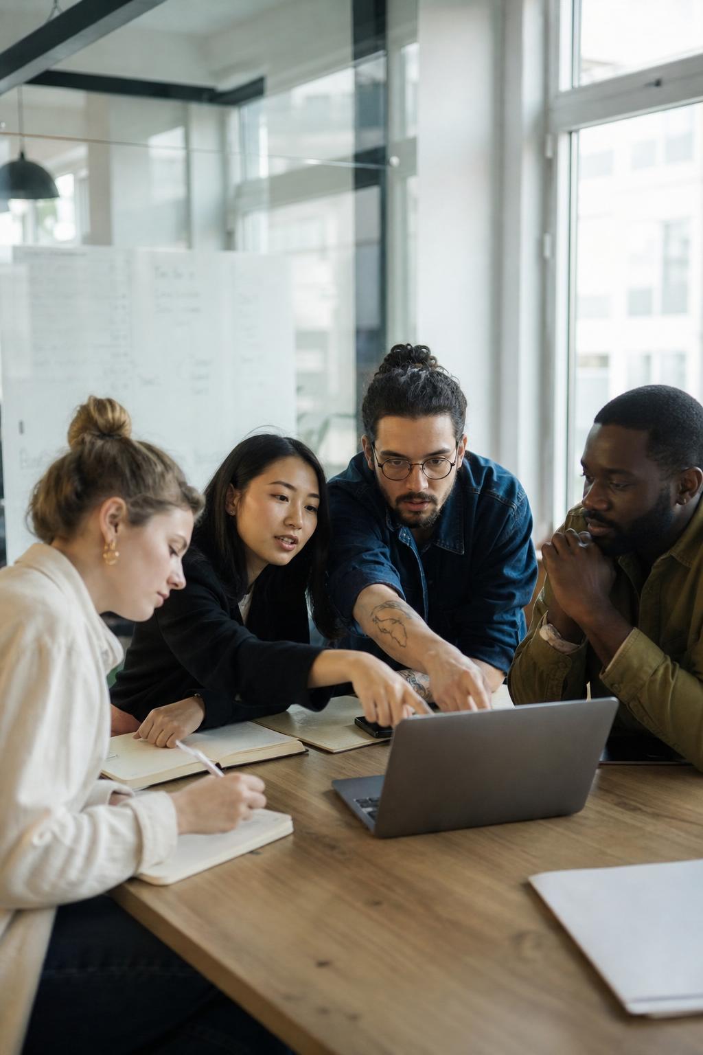 Q-Tech engineers collaborating around a live analytics dashboard